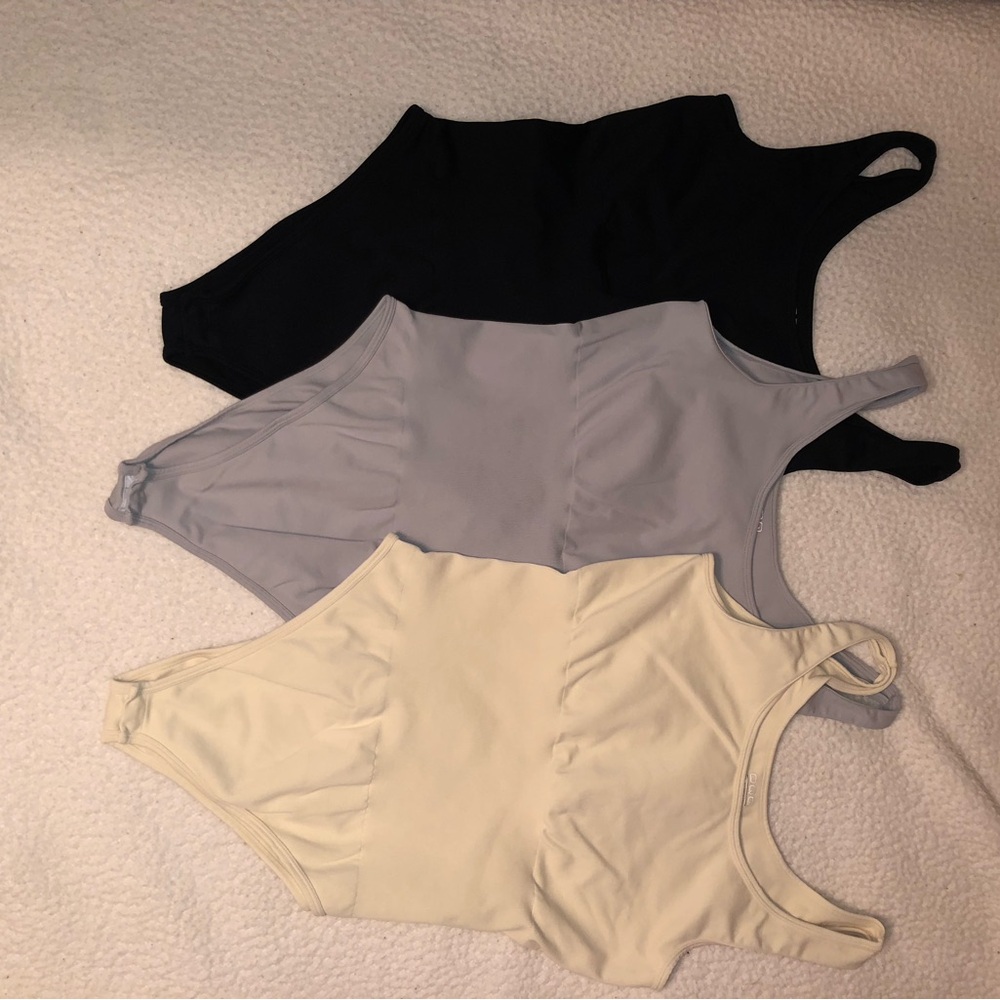 Women’s Scoop Neck Bodysuit - Black, Light Gray, Cream set of 3
